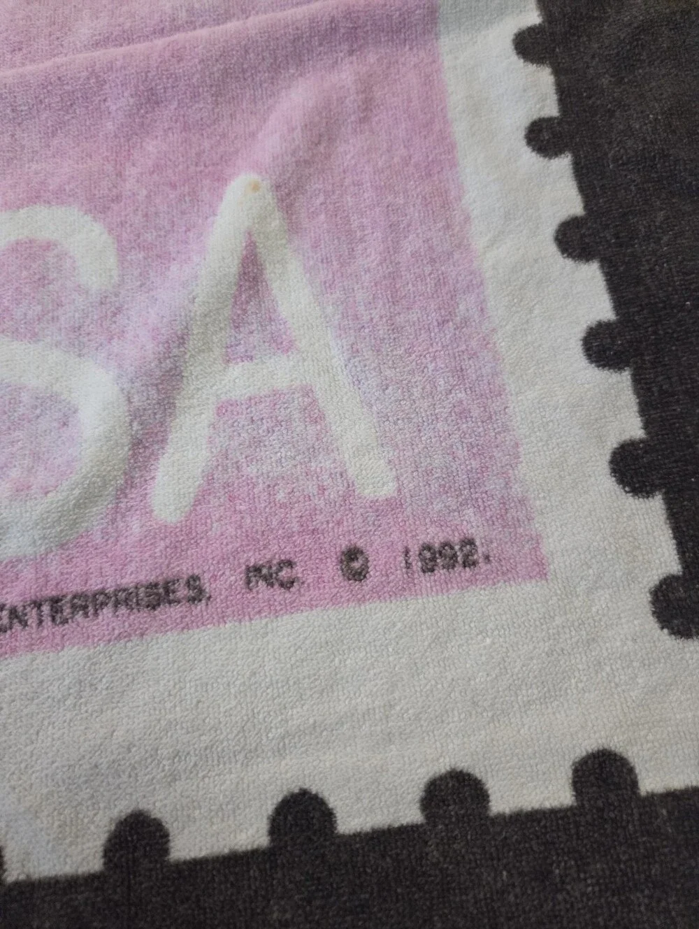 Vintage 1992 Elvis Presley Beach Towel 29 cent Postage Stamp Graphics